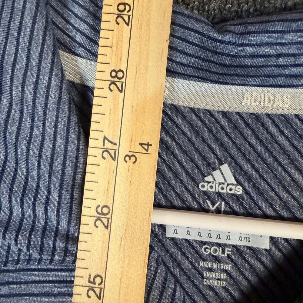 Adidas Golf Mens XL Blue Striped Performance Short Sleeve Polo Shirt RN88387